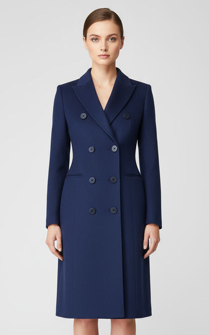 Women's Custom Wool - Navy Double Breasted Long Blazer