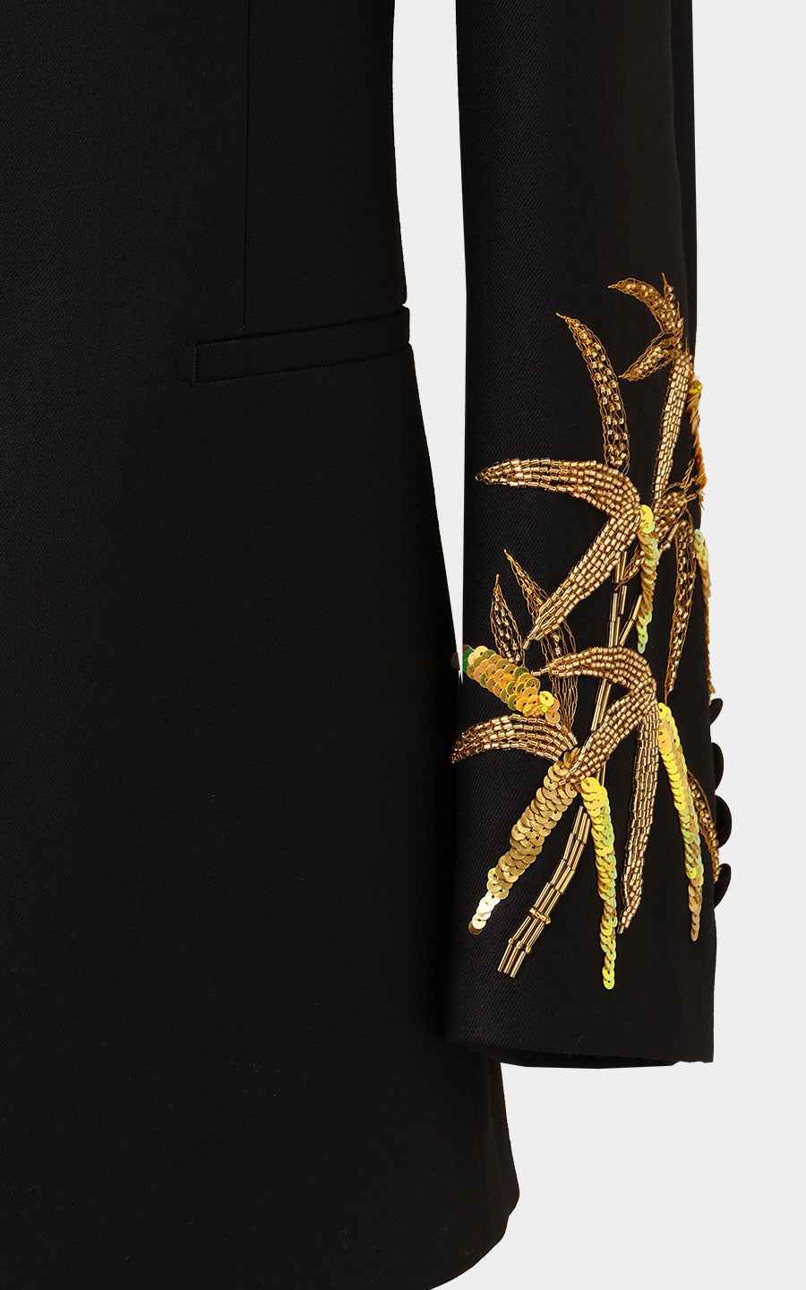 Men's Black Groom Blazer - Golden Bamboo Embroidered