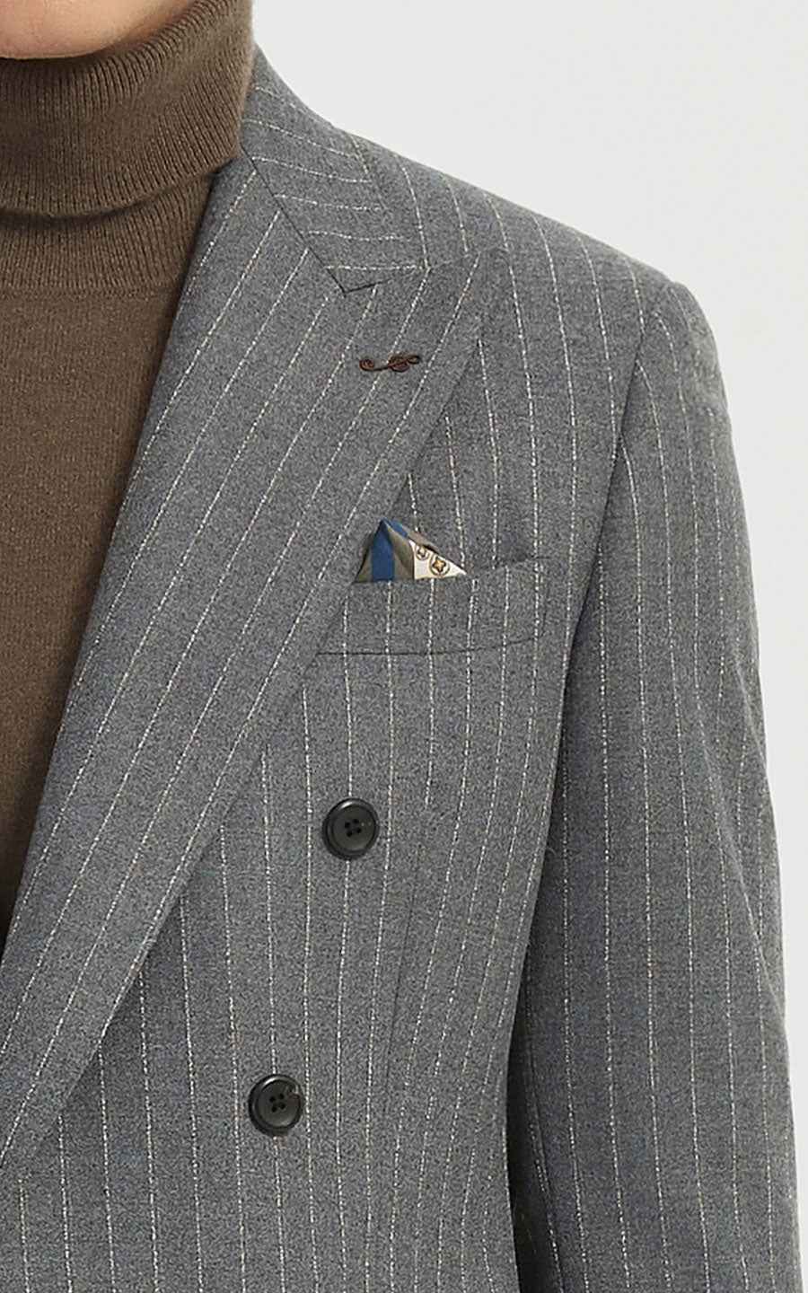 Men's Gray Suit Jacket - Pinstripe Double-Breasted
