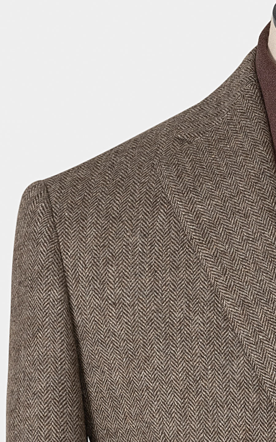 Brown herringbone wool blazer interior lining bespoke
