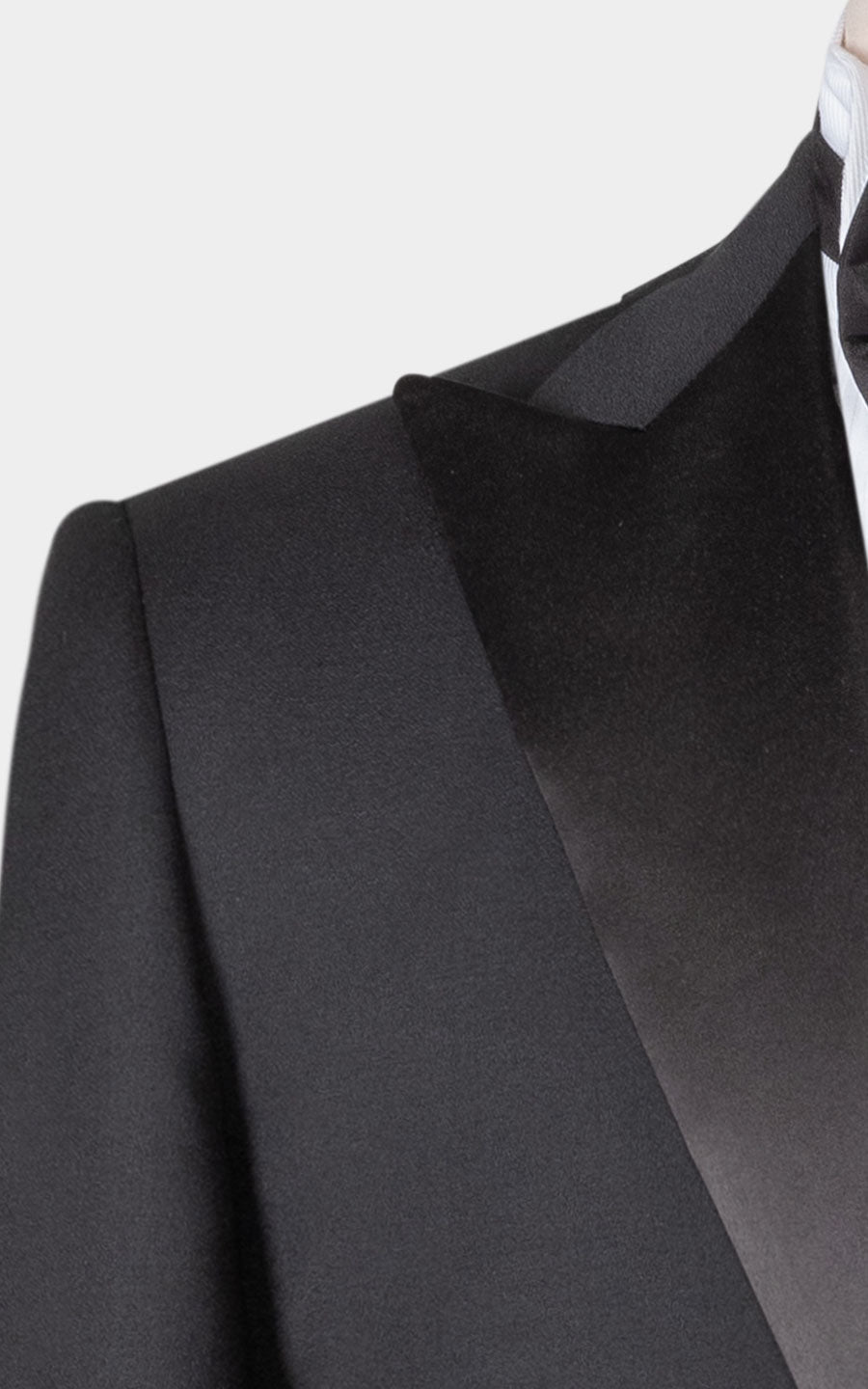 Black satin tuxedo front view custom formal business