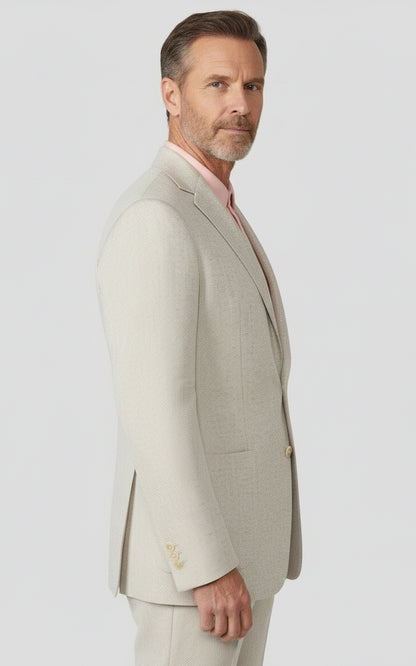 Tailored Mens Light Beige Linen Suit Bespoke Casual Wear Blazers