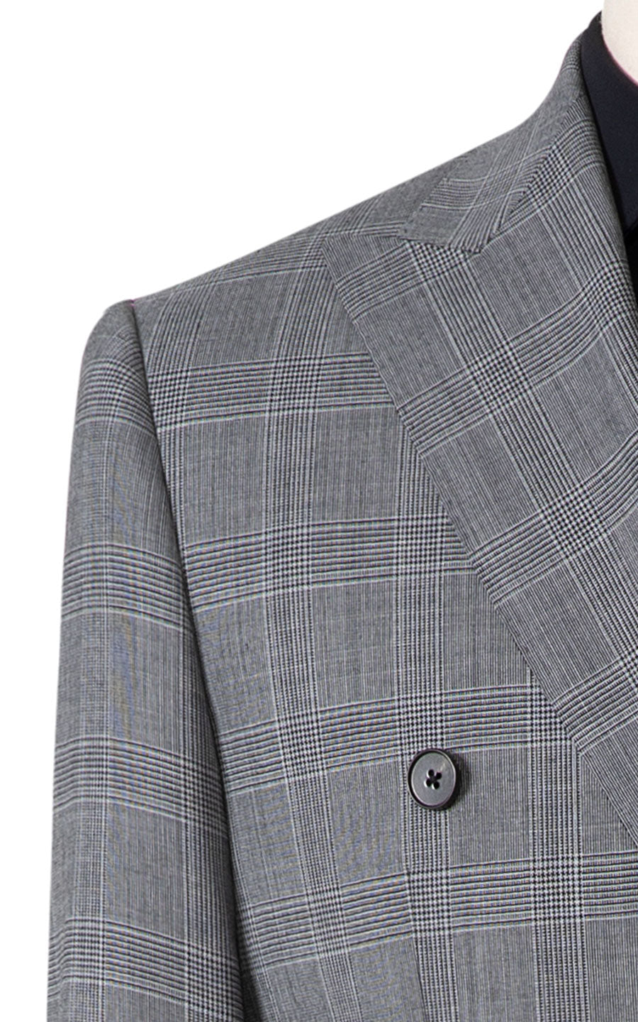 Dark grey checkered pattern bespoke suit fabric detail