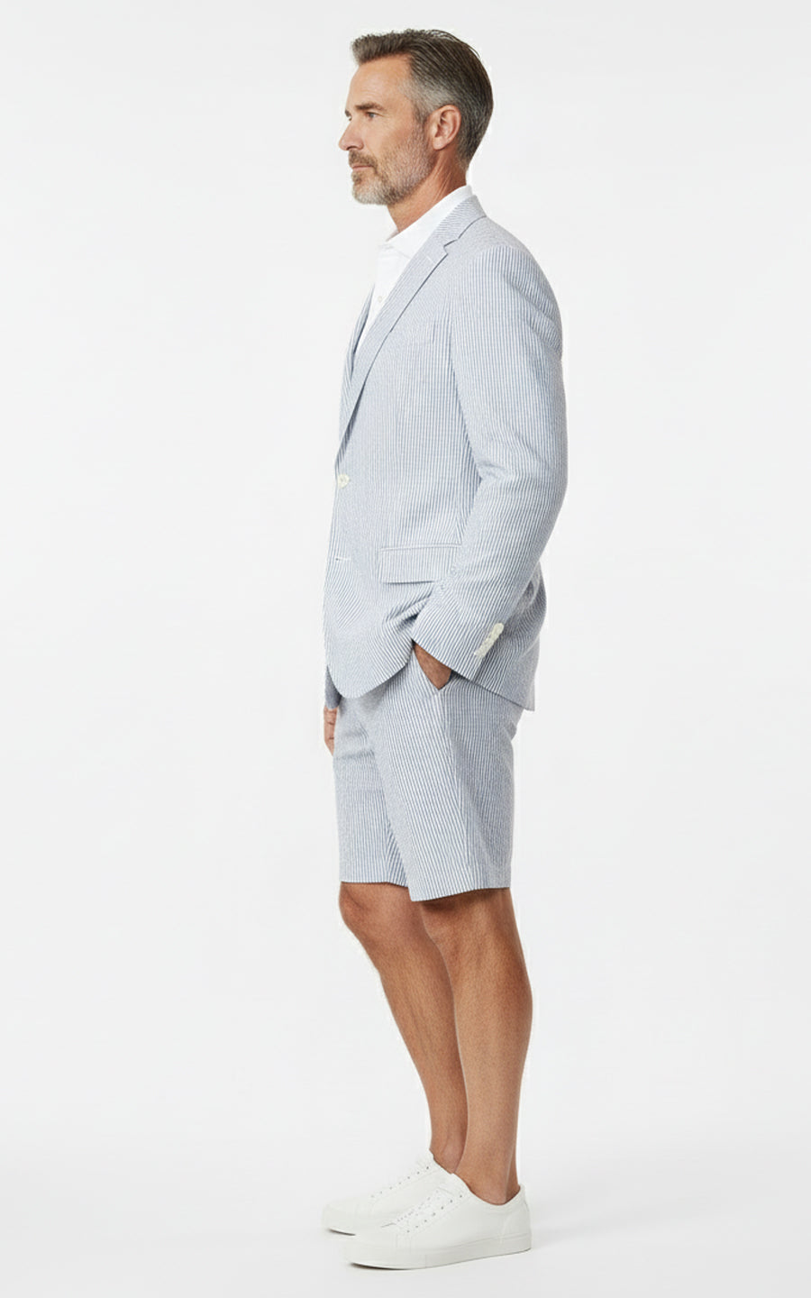 Men Custom Gray Striped Casual Suit Set