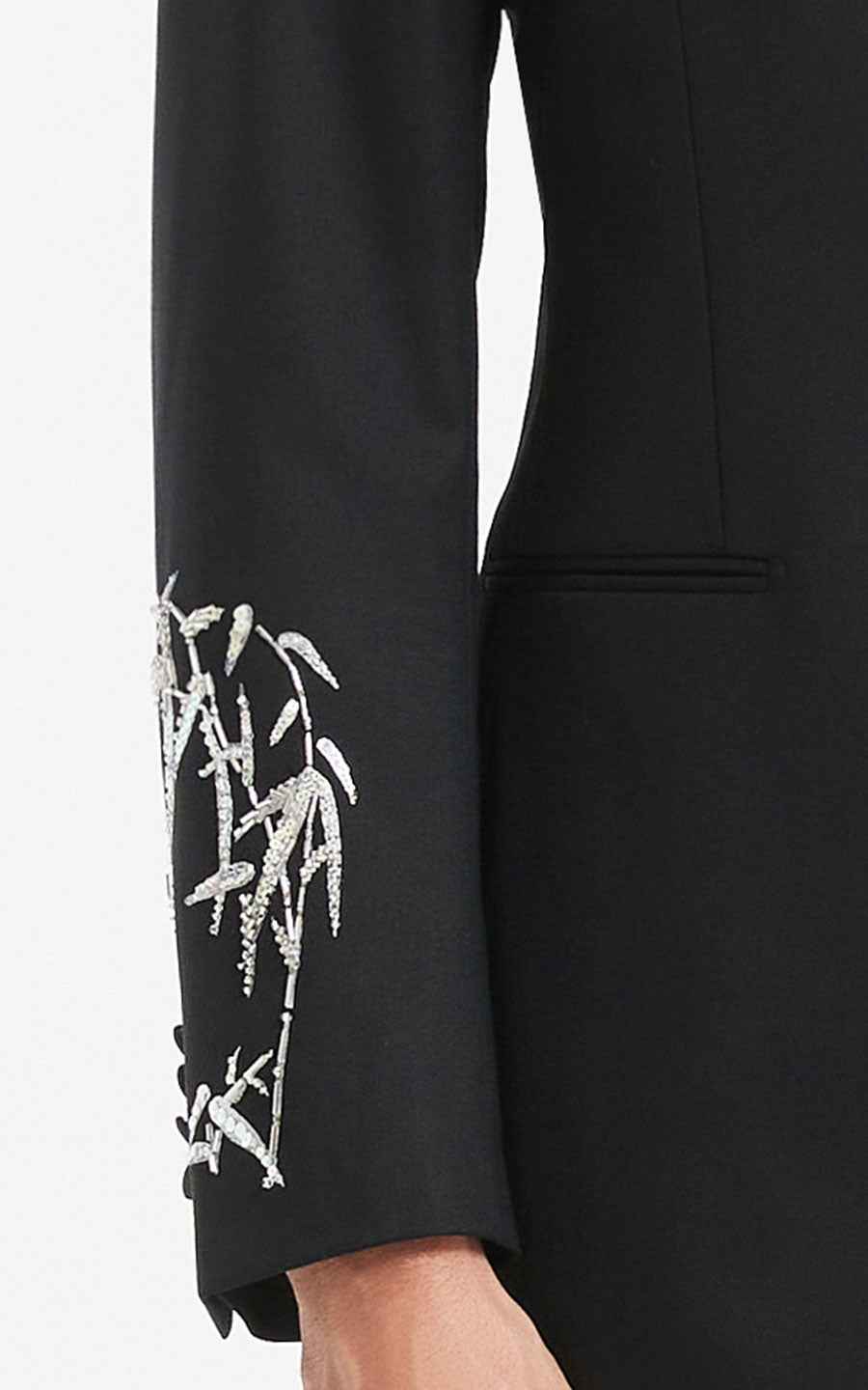 Black Embroidered Bamboo Pattern Oriental Suit Jacket