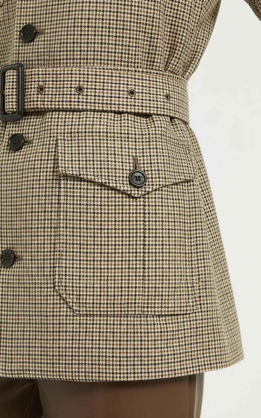Women's Safari Coat - Plaid Belted with Notched Collar