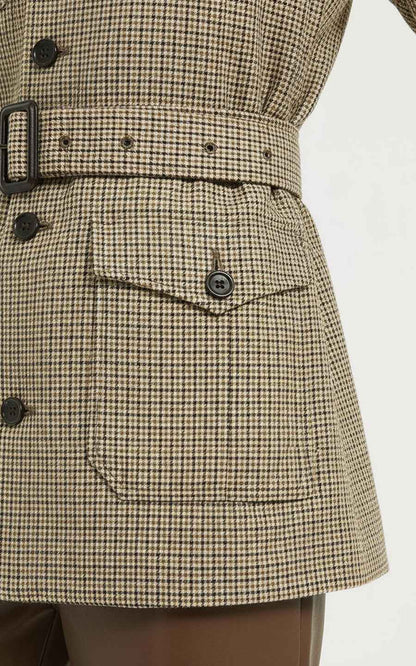 Women's Safari Coat - Plaid Belted with Notched Collar