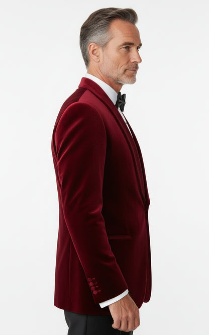 Custom Burgundy Velvet Tuxedo Mens Wedding Formal Suit