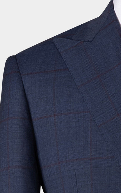 Navy blue plaid custom suit bespoke tailoring online