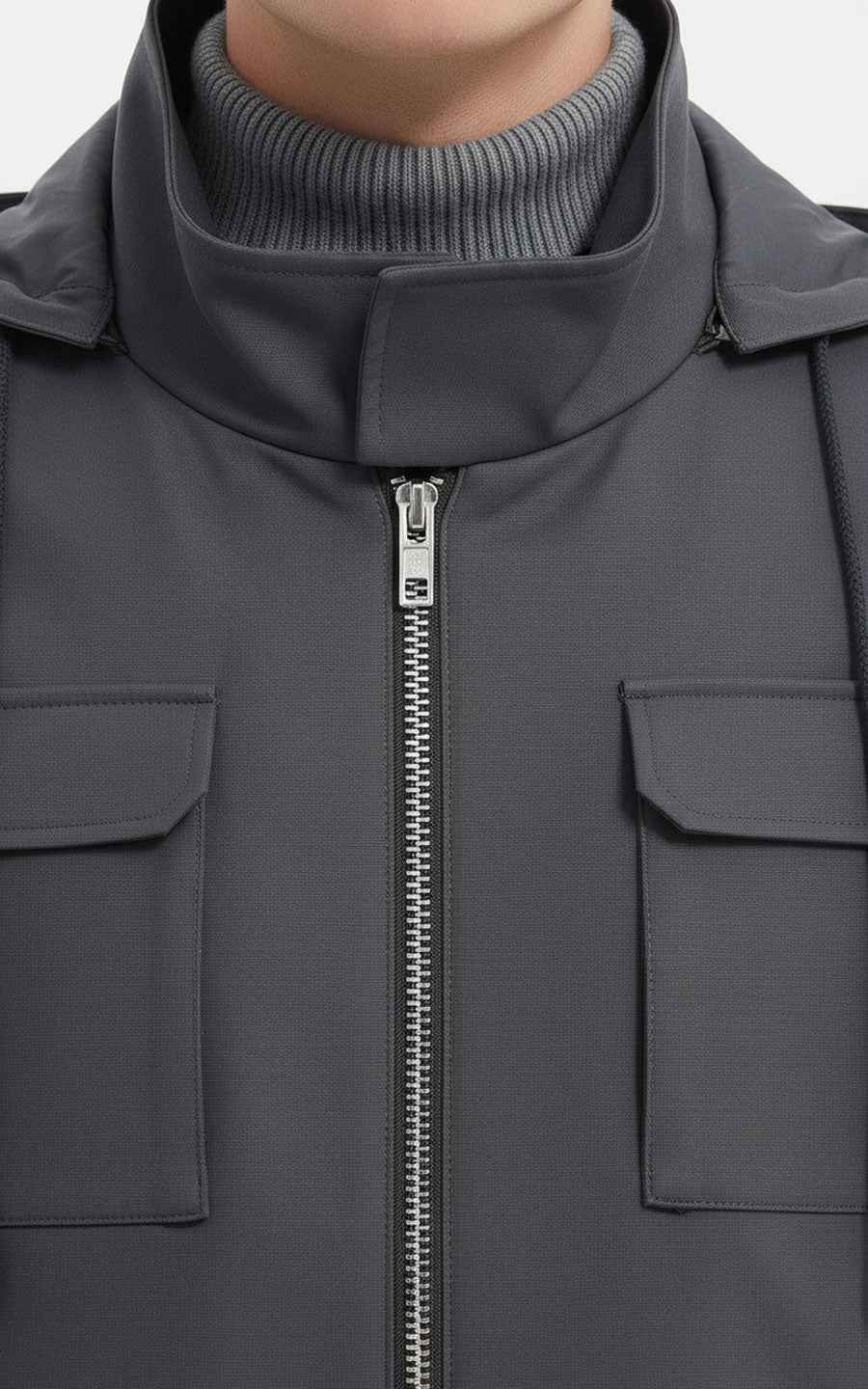 Jacket Men Utility Zip Up with Chest Pockets Gray