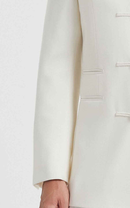 Classic Bamboo Embroidered Chinese Tang Suit Set - Ivory White