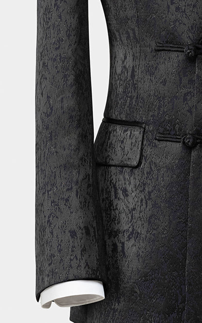 Men's custom black jacquard tuxedo Chinese formal style