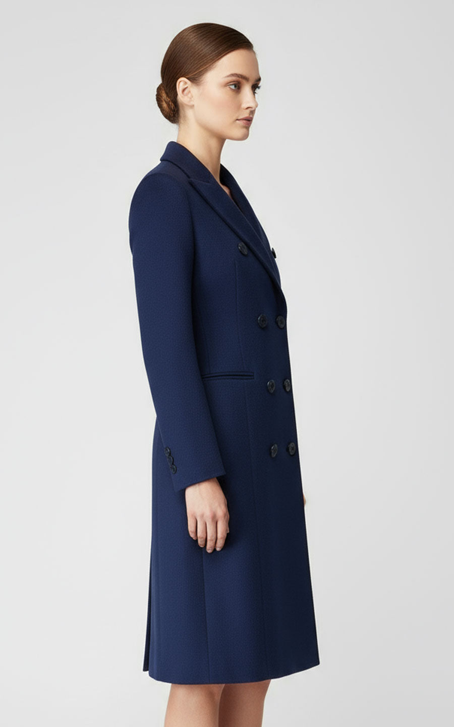 Women's Custom Wool - Navy Double Breasted Long Blazer