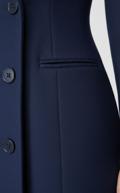 Women's Custom Wool - Navy Double Breasted Long Blazer