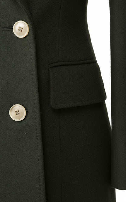 Dark Green Custom Wool Trench Women's Coat Double-Breasted