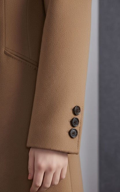 Women's Coat Camel Tailored Wool Double-Breasted Luxury