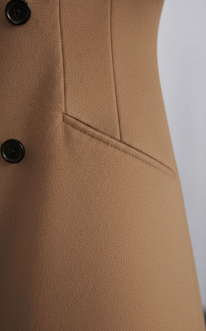 Women's Coat Camel Tailored Wool Double-Breasted Luxury