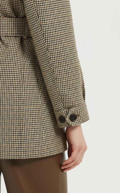 Women's Safari Coat - Plaid Belted with Notched Collar
