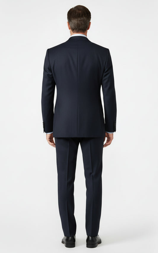 Mens Chinese Style Custom Suit Blue Black Silk Brocade Formal Wear