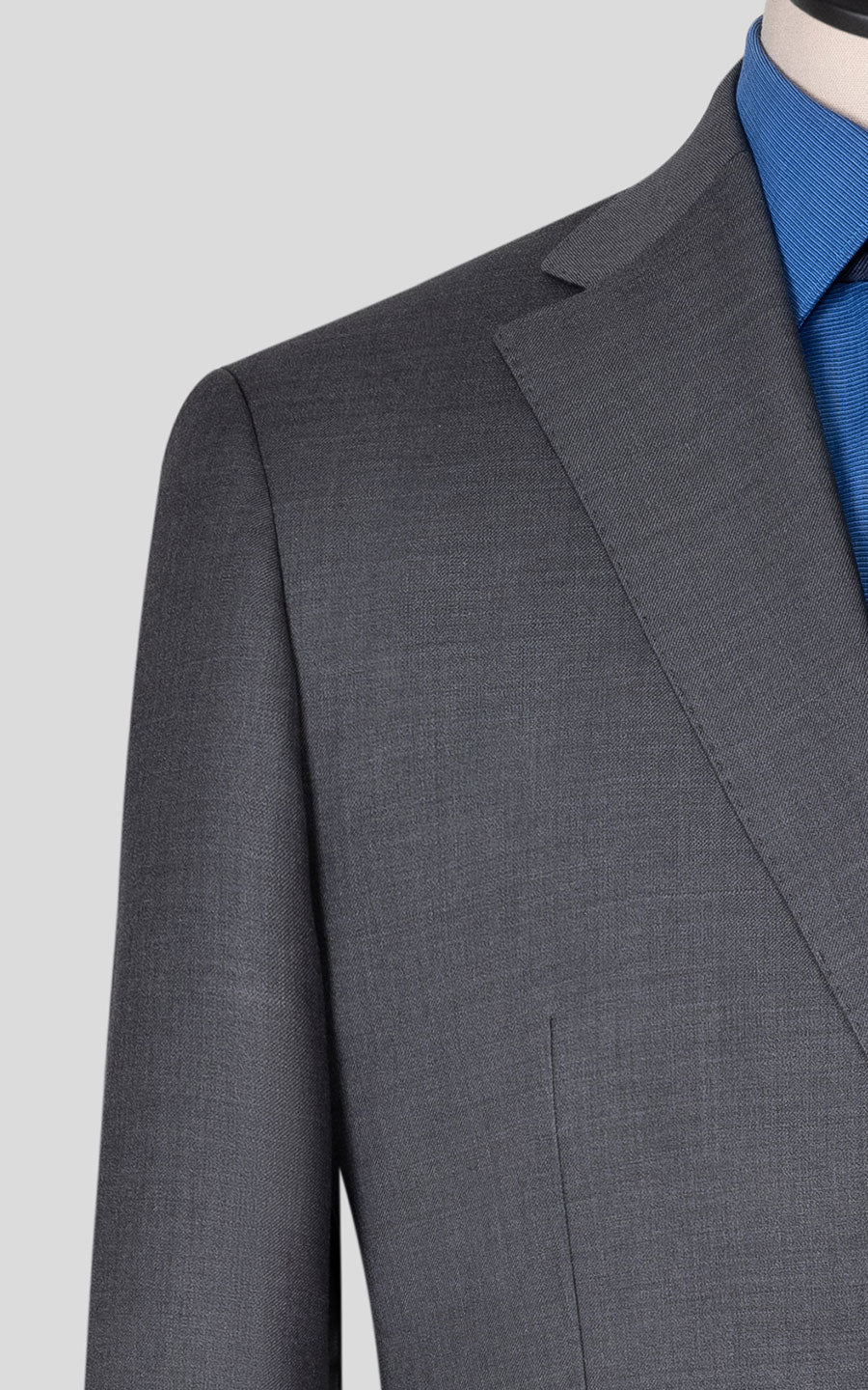 Anti-wrinkle gray suit fabric texture close-up detail