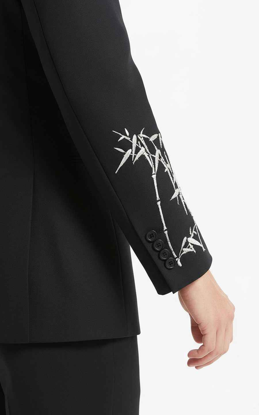 Black Embroidered Bamboo Pattern Oriental Suit Jacket