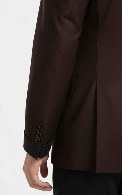 Mandarin Jacket Men - Slim Fit Burgundy Formal Blazer