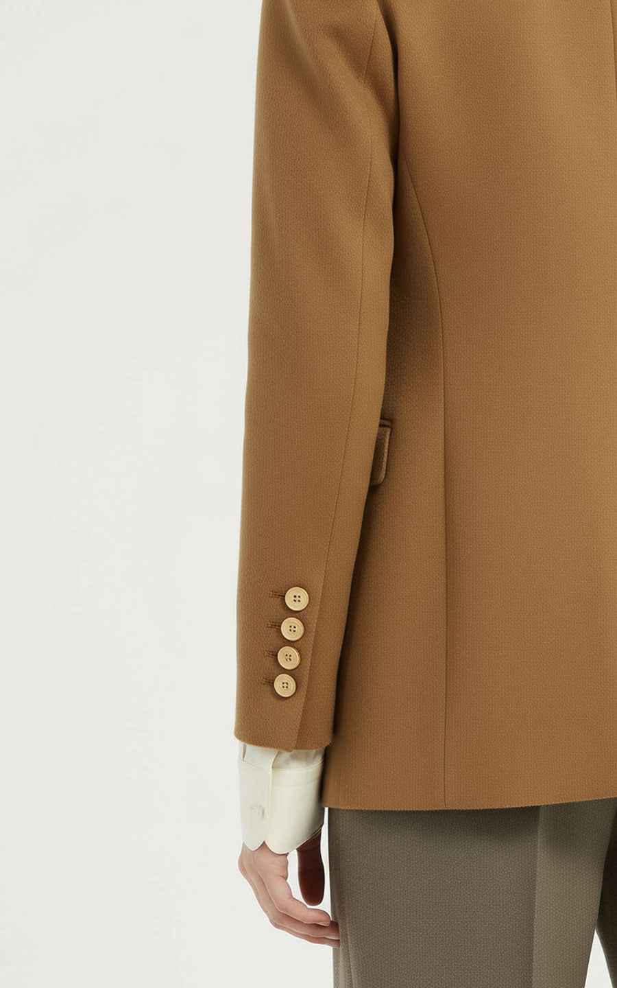 Camel Brown Suit Jacket - Contrast Collar for Women