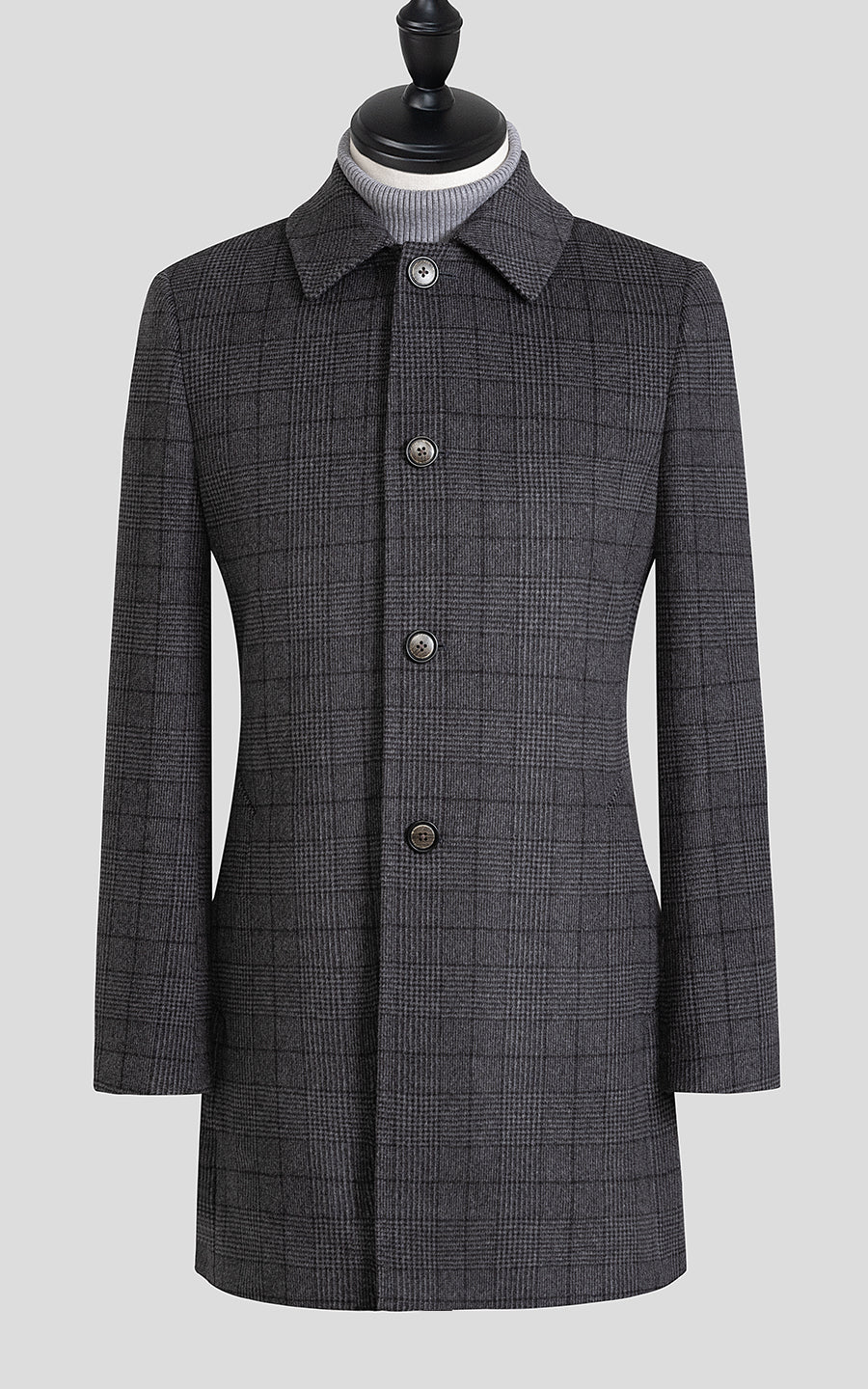 Dark gray plaid men's wool overcoat custom business Coat