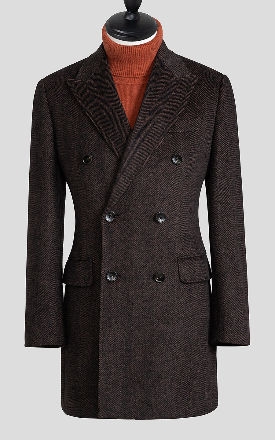 Custom Men's overcoat Brown Double Breasted Winter Formal