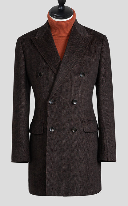 Custom Men's overcoat Brown Double Breasted Winter Formal