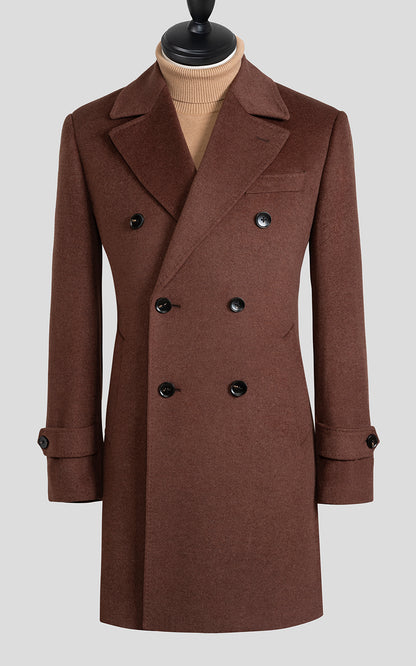 Autumn/Winter Men's Dark Camel Custom Double-Breasted Wool Coat