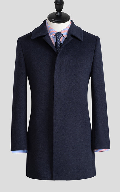 Men's Wool Overcoat Dark Blue Custom Business Wool Coat