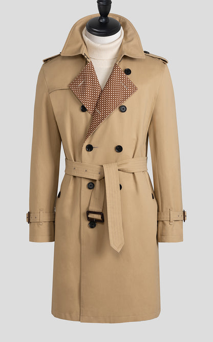 Men's Beige Double-Breasted Business Casual Custom Trench Coat