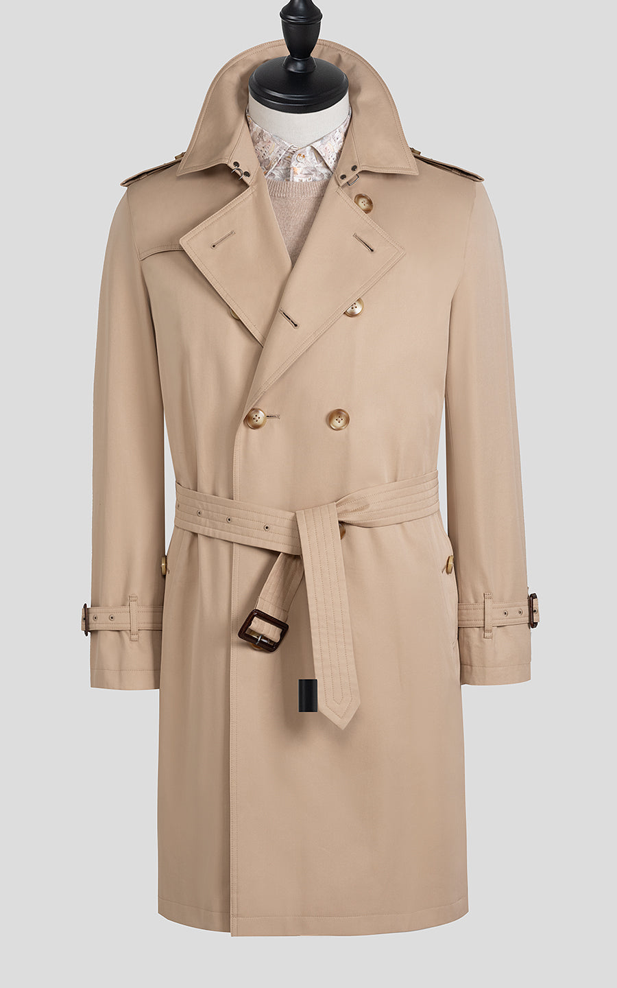 Classic double-breasted trench coat long beige coat for men