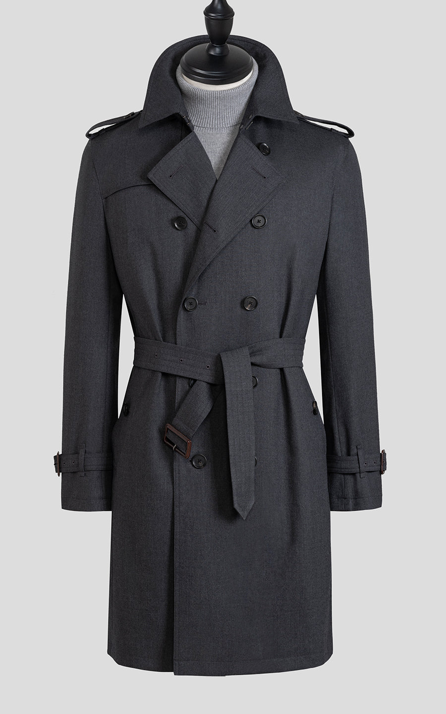 Men's Dark Gray Double-Breasted Custom Casual Trench Coat