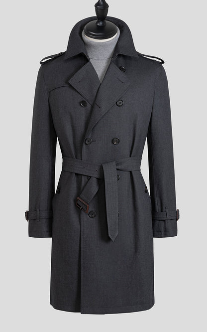 Men's Dark Gray Double-Breasted Custom Casual Trench Coat