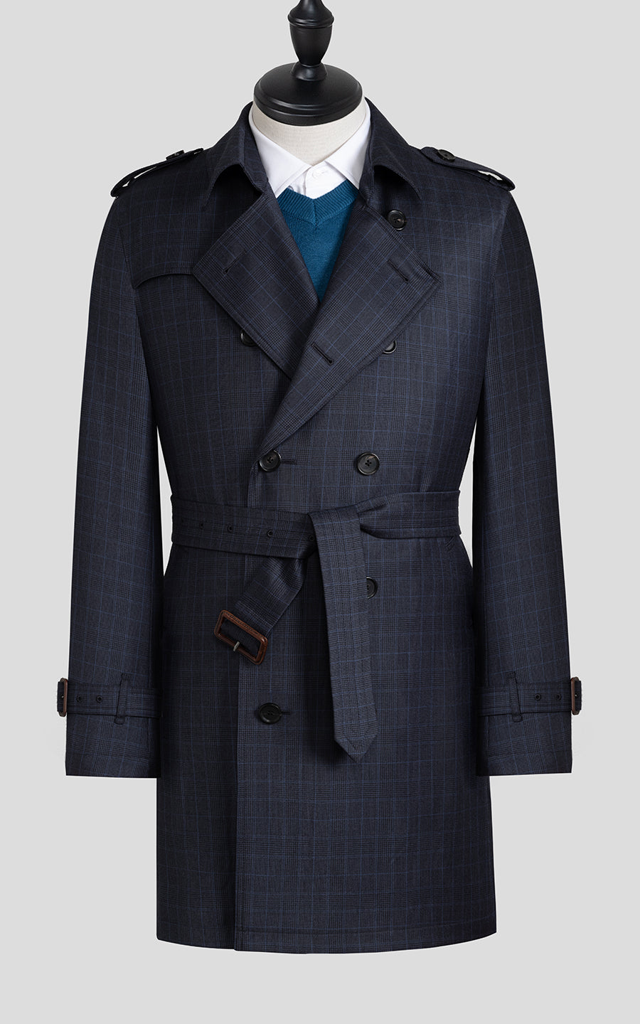 Men's Dark Blue Double-Breasted Custom Casual Trench Coat